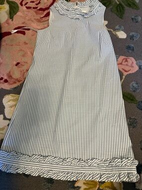Eliza J Blue and White Striped seersucker dress with Ruffle Hem size 10